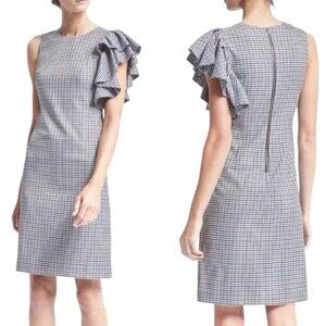 Banana Republic Ruffled Shoulder Sheath Dress Plaid Size 6 Career Academia